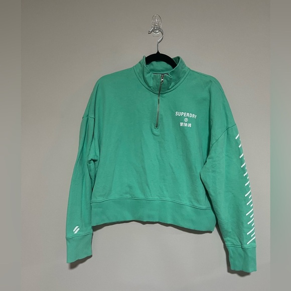 Superdry Women’s Core Sport Half Zip Sweatshirt Size 12 Hot Mint - Picture 1 of 10